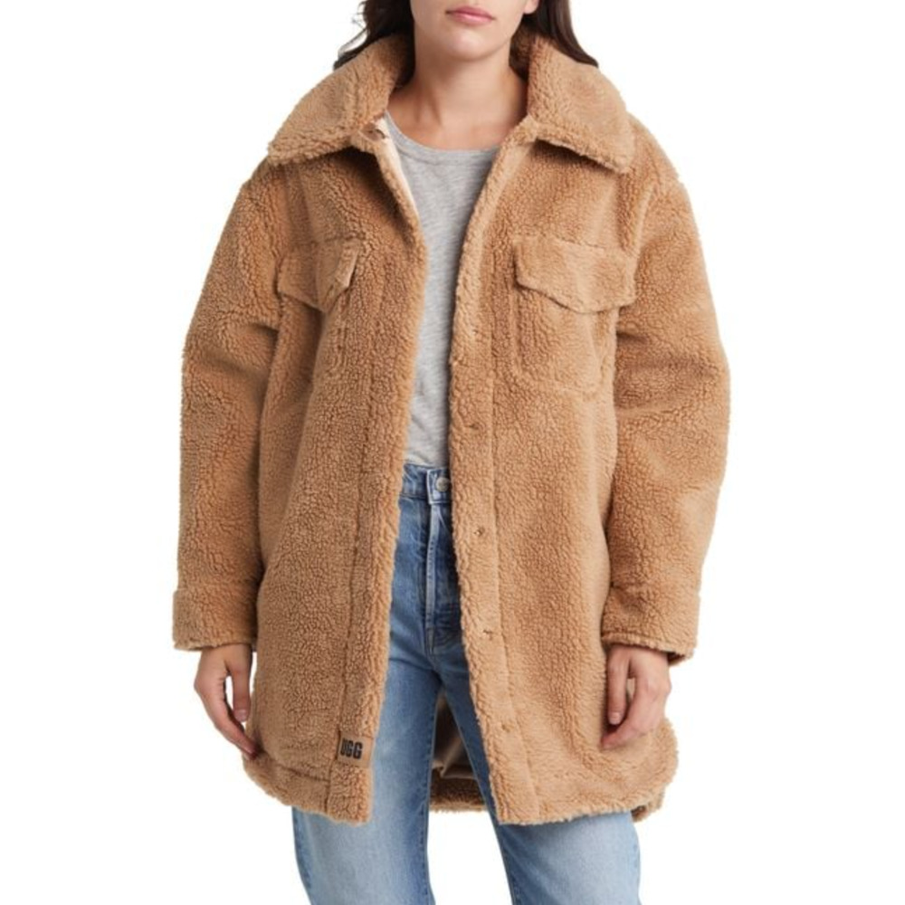 UGG Teddy Sherpa Coat Frankie Recycled Polyester Fleece Shirt Jacket Large